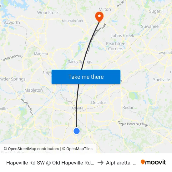 Hapeville Rd SW @ Old Hapeville Rd SW to Alpharetta, GA map