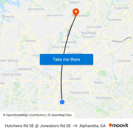 Hutchens Rd SE @ Jonesboro Rd SE to Alpharetta, GA map