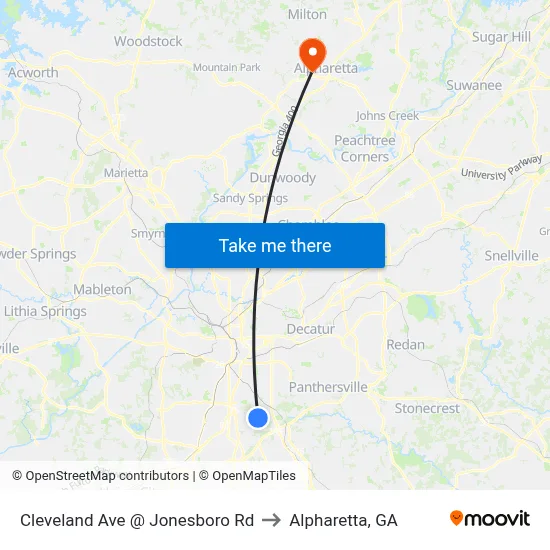 Cleveland Ave @ Jonesboro Rd to Alpharetta, GA map