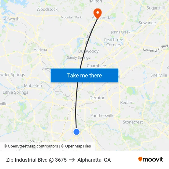 Zip Industrial Blvd @ 3675 to Alpharetta, GA map