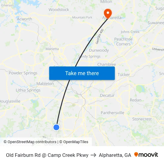 Old Fairburn Rd @ Camp Creek Pkwy to Alpharetta, GA map