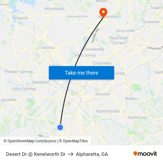 Desert Dr @ Kenelworth Dr to Alpharetta, GA map
