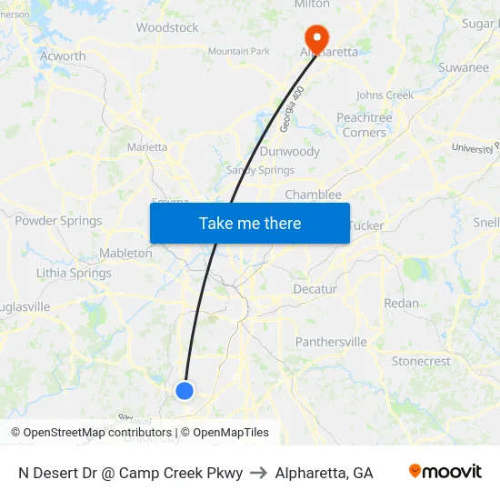 N Desert Dr @ Camp Creek Pkwy to Alpharetta, GA map