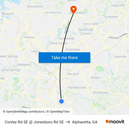 Conley Rd SE @ Jonesboro Rd SE to Alpharetta, GA map