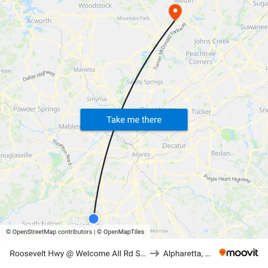 Roosevelt Hwy @ Welcome All Rd SW to Alpharetta, GA map
