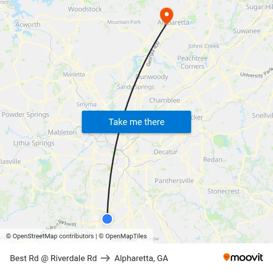 Best Rd @ Riverdale Rd to Alpharetta, GA map