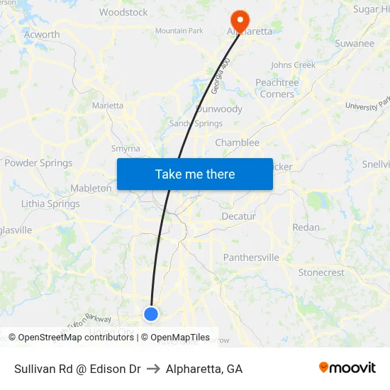 Sullivan Rd @ Edison Dr to Alpharetta, GA map