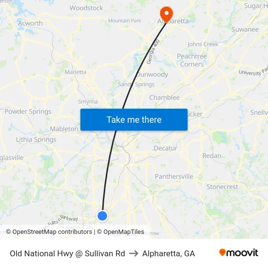 Old National Hwy @ Sullivan Rd to Alpharetta, GA map