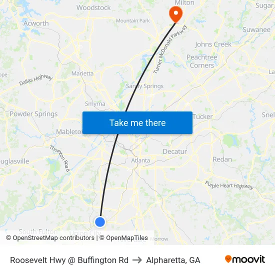 Roosevelt Hwy @ Buffington Rd to Alpharetta, GA map