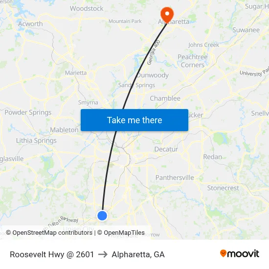 Roosevelt Hwy @ 2601 to Alpharetta, GA map
