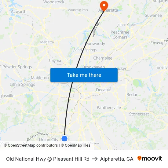 Old National Hwy @ Pleasant Hill Rd to Alpharetta, GA map