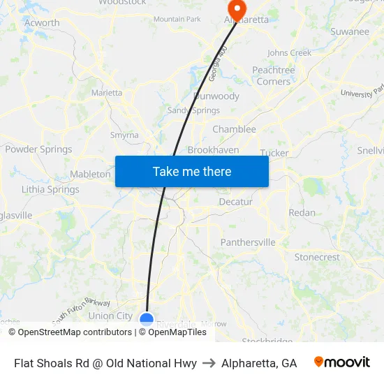 Flat Shoals Rd @ Old National Hwy to Alpharetta, GA map