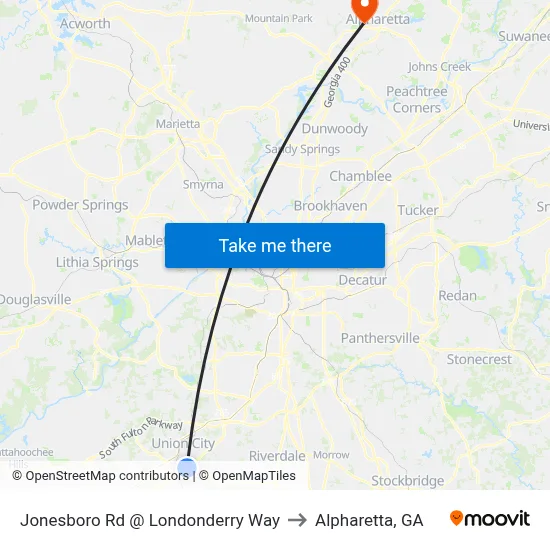 Jonesboro Rd @ Londonderry Way to Alpharetta, GA map