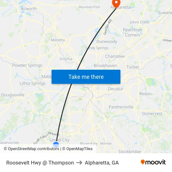 Roosevelt Hwy @ Thompson to Alpharetta, GA map