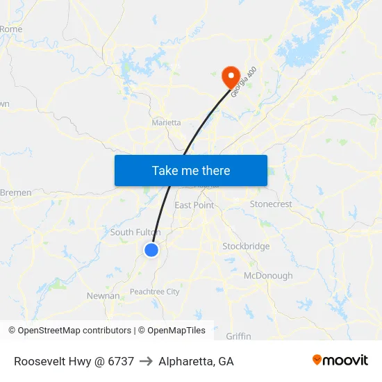 Roosevelt Hwy @ 6737 to Alpharetta, GA map