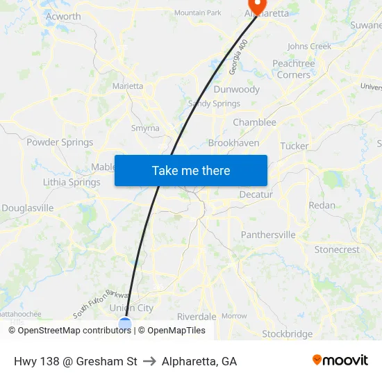 Hwy 138 @ Gresham St to Alpharetta, GA map