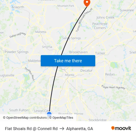 Flat Shoals Rd @ Connell Rd to Alpharetta, GA map