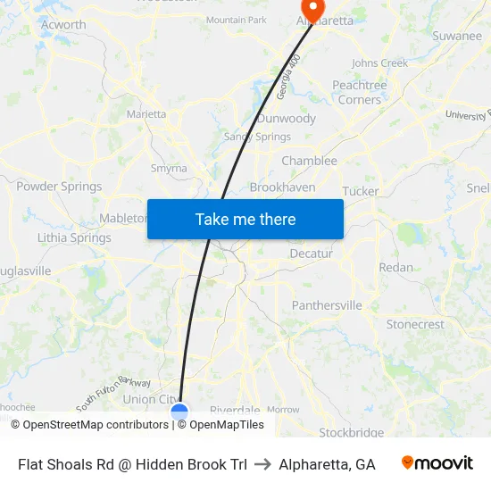Flat Shoals Rd @ Hidden Brook Trl to Alpharetta, GA map