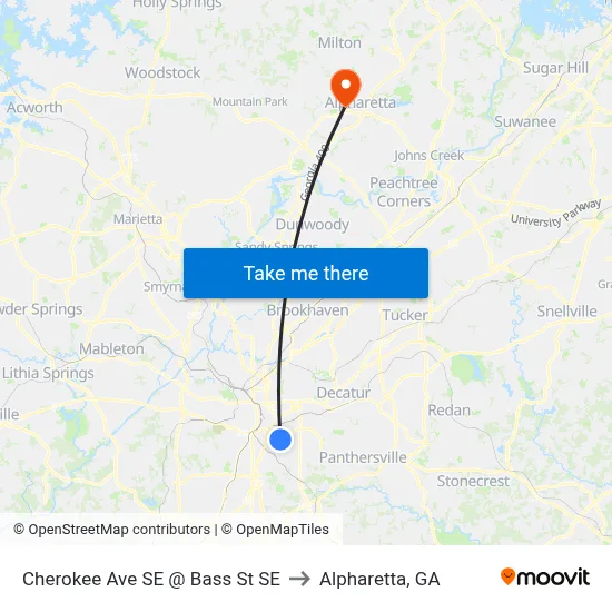 Cherokee Ave SE @ Bass St SE to Alpharetta, GA map