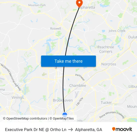 Executive Park Dr NE @ Ortho Ln to Alpharetta, GA map