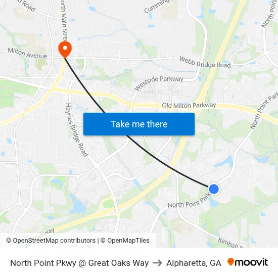 North Point Pkwy @ Great Oaks Way to Alpharetta, GA map