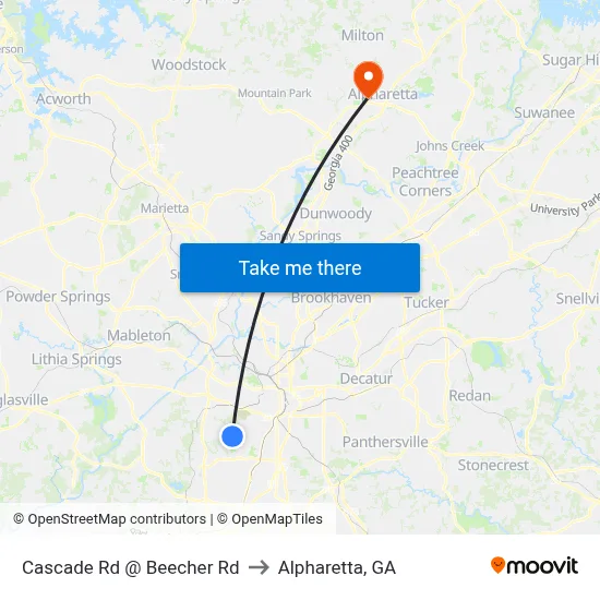 Cascade Rd @ Beecher Rd to Alpharetta, GA map