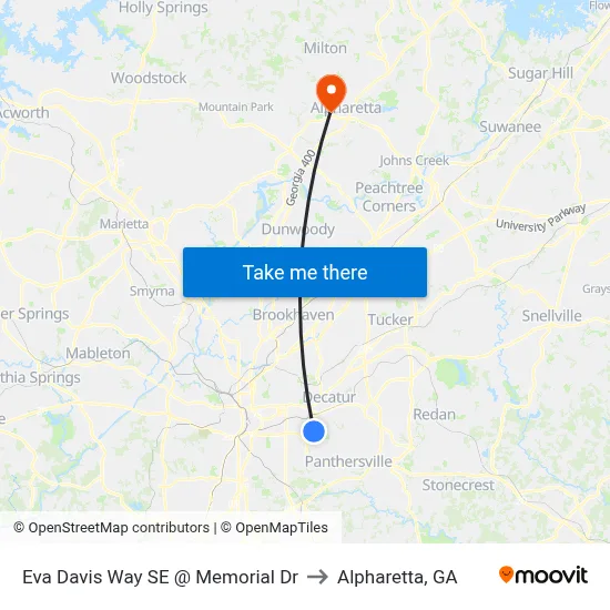 Eva Davis Way SE @ Memorial Dr to Alpharetta, GA map