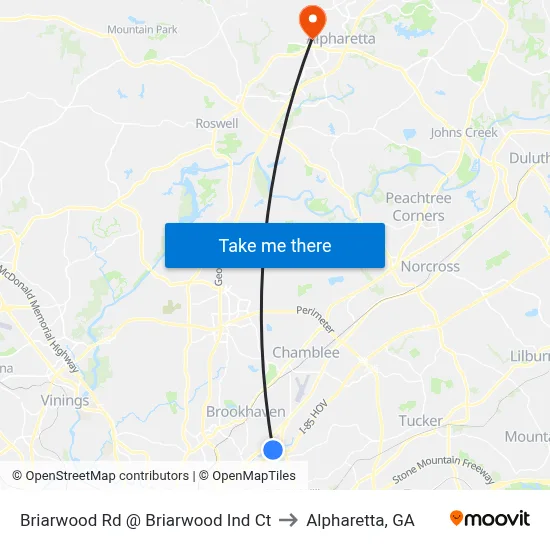 Briarwood Rd @ Briarwood Ind Ct to Alpharetta, GA map