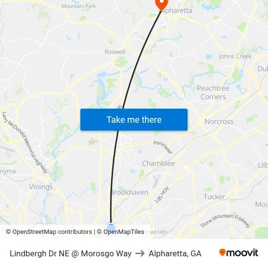 Lindbergh Dr NE @ Morosgo Way to Alpharetta, GA map