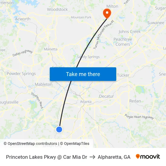 Princeton Lakes Pkwy @ Car Mia Dr to Alpharetta, GA map