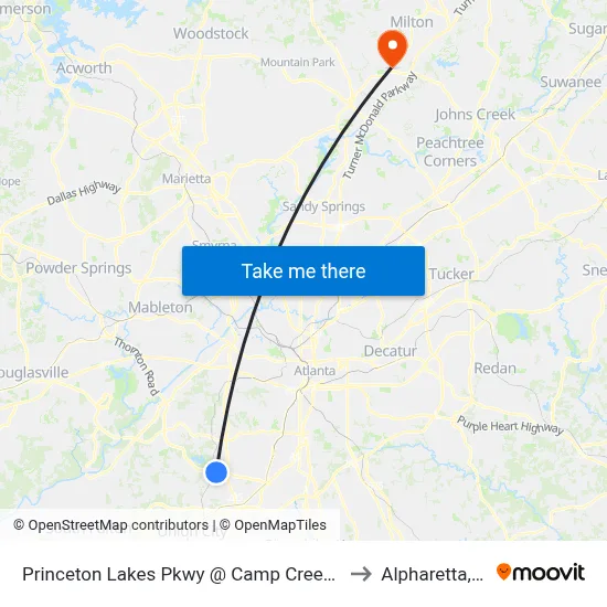 Princeton Lakes Pkwy @ Camp Creek Pkwy to Alpharetta, GA map