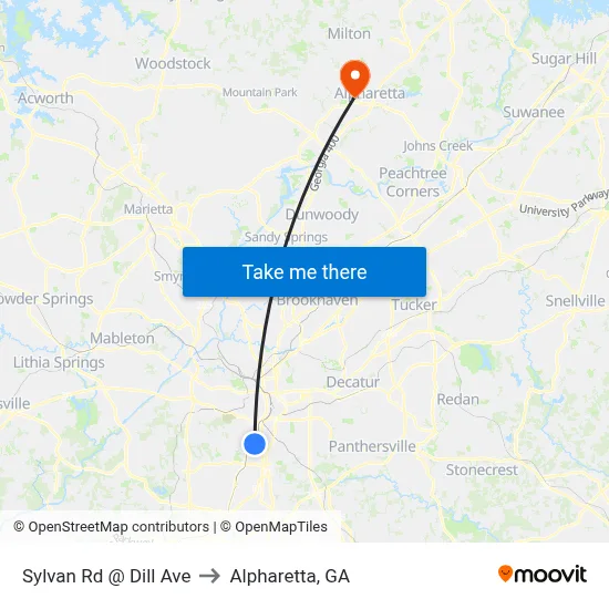Sylvan Rd @ Dill Ave to Alpharetta, GA map