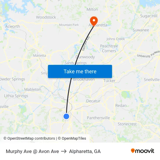 Murphy Ave @ Avon Ave to Alpharetta, GA map