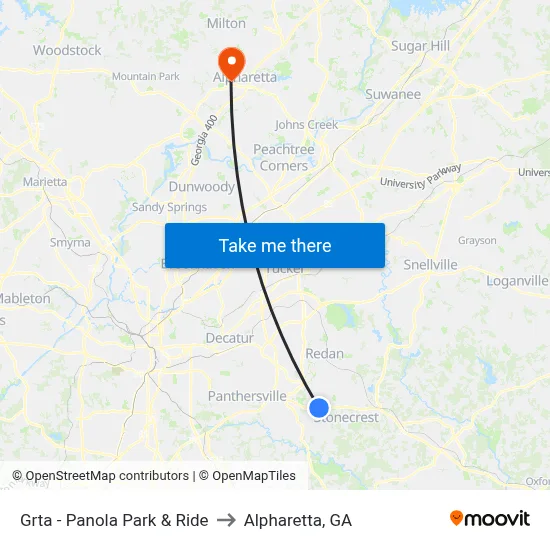 Grta - Panola Park & Ride to Alpharetta, GA map