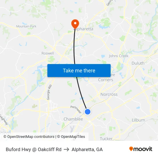 Buford Hwy @ Oakcliff Rd to Alpharetta, GA map