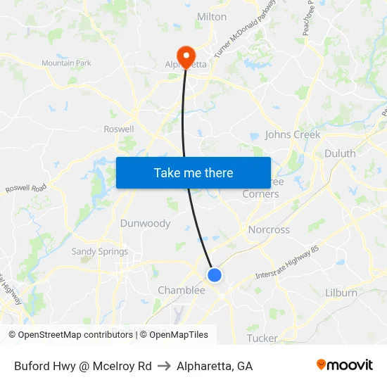 Buford Hwy @ Mcelroy Rd to Alpharetta, GA map