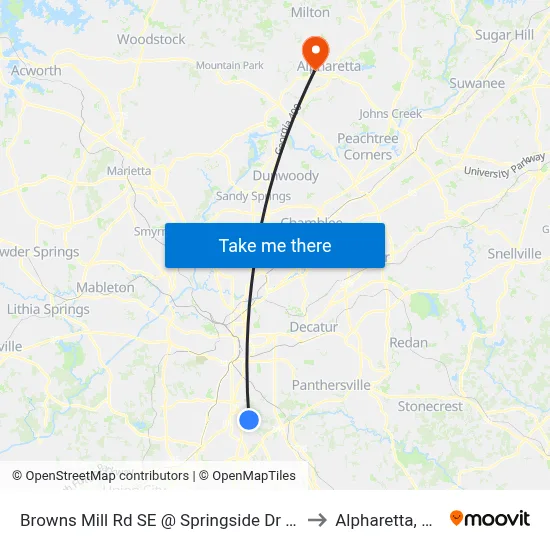 Browns Mill Rd SE @ Springside Dr SE to Alpharetta, GA map
