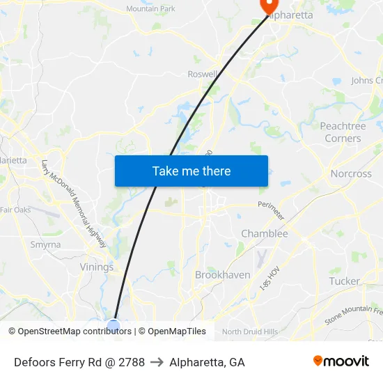 Defoors Ferry Rd @ 2788 to Alpharetta, GA map