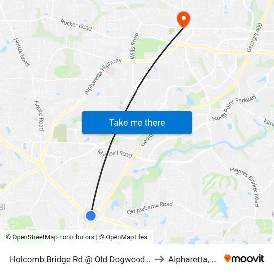 Holcomb Bridge Rd @ Old Dogwood Rd to Alpharetta, GA map