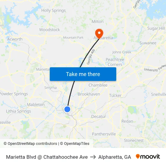 Marietta Blvd @ Chattahoochee Ave to Alpharetta, GA map