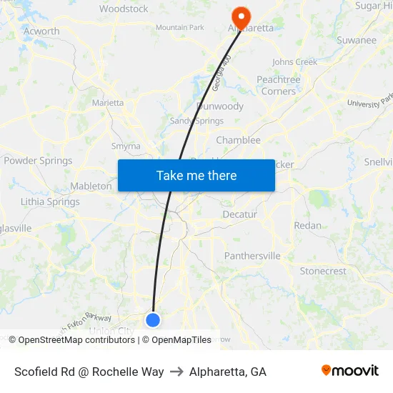Scofield Rd @ Rochelle Way to Alpharetta, GA map