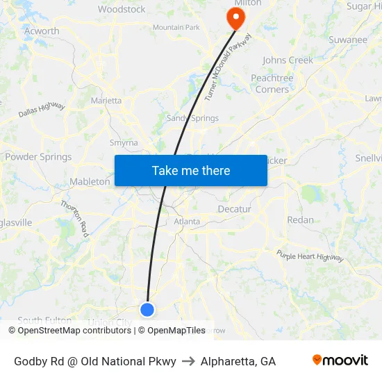 Godby Rd @ Old National Pkwy to Alpharetta, GA map