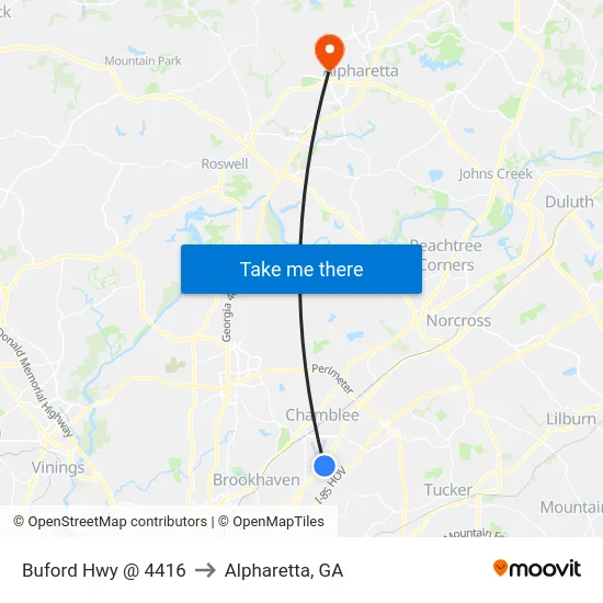 Buford Hwy @ 4416 to Alpharetta, GA map