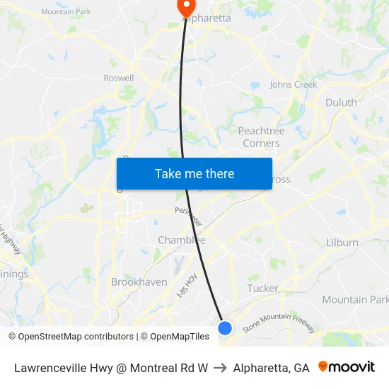 Lawrenceville Hwy @ Montreal Rd W to Alpharetta, GA map