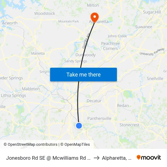 Jonesboro Rd SE @ Mcwilliams Rd SE to Alpharetta, GA map