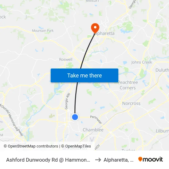 Ashford Dunwoody Rd @ Hammond Dr to Alpharetta, GA map