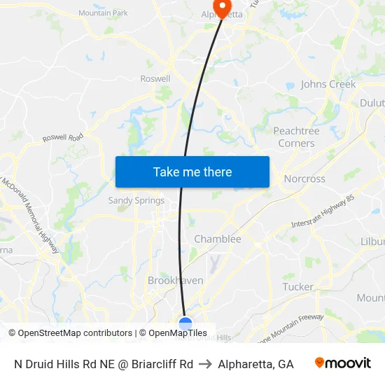 N Druid Hills Rd NE @ Briarcliff Rd to Alpharetta, GA map