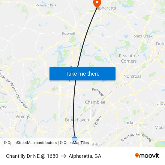 Chantilly Dr NE @ 1680 to Alpharetta, GA map