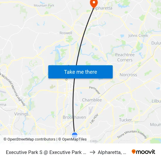 Executive Park S @ Executive Park Dr to Alpharetta, GA map