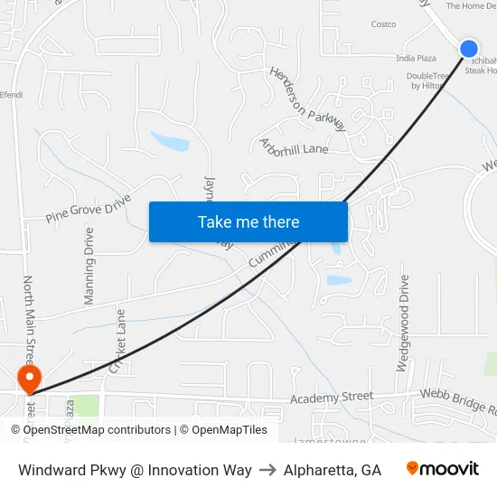 Windward Pkwy @ Innovation Way to Alpharetta, GA map
